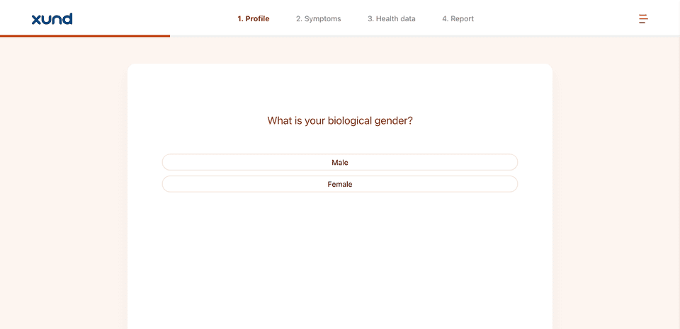 A single-choice question in light mode with a dark orange question title and the answers Male and Female.